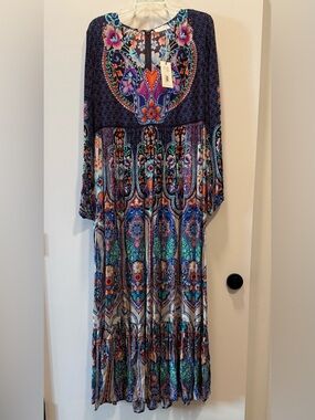 Johnny Was Multi-Color Maxi Dress/Cover-Up with Teal, Orange & Purple Accents
